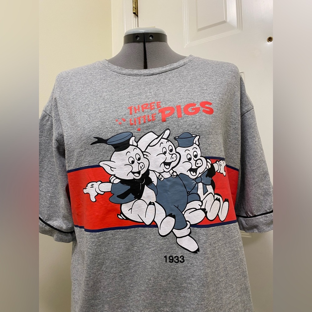 Vintage Three Little Pigs Grey Unisex Short Sleeved T-shirt size large